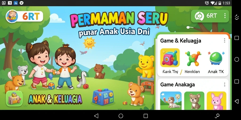 Antarmuka ceria dan interaktif dari aplikasi 6RT untuk anak-anak.