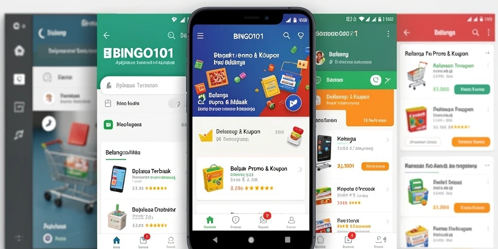 Tampilan antarmuka aplikasi BINGO101 yang menonjolkan promo & kupon.